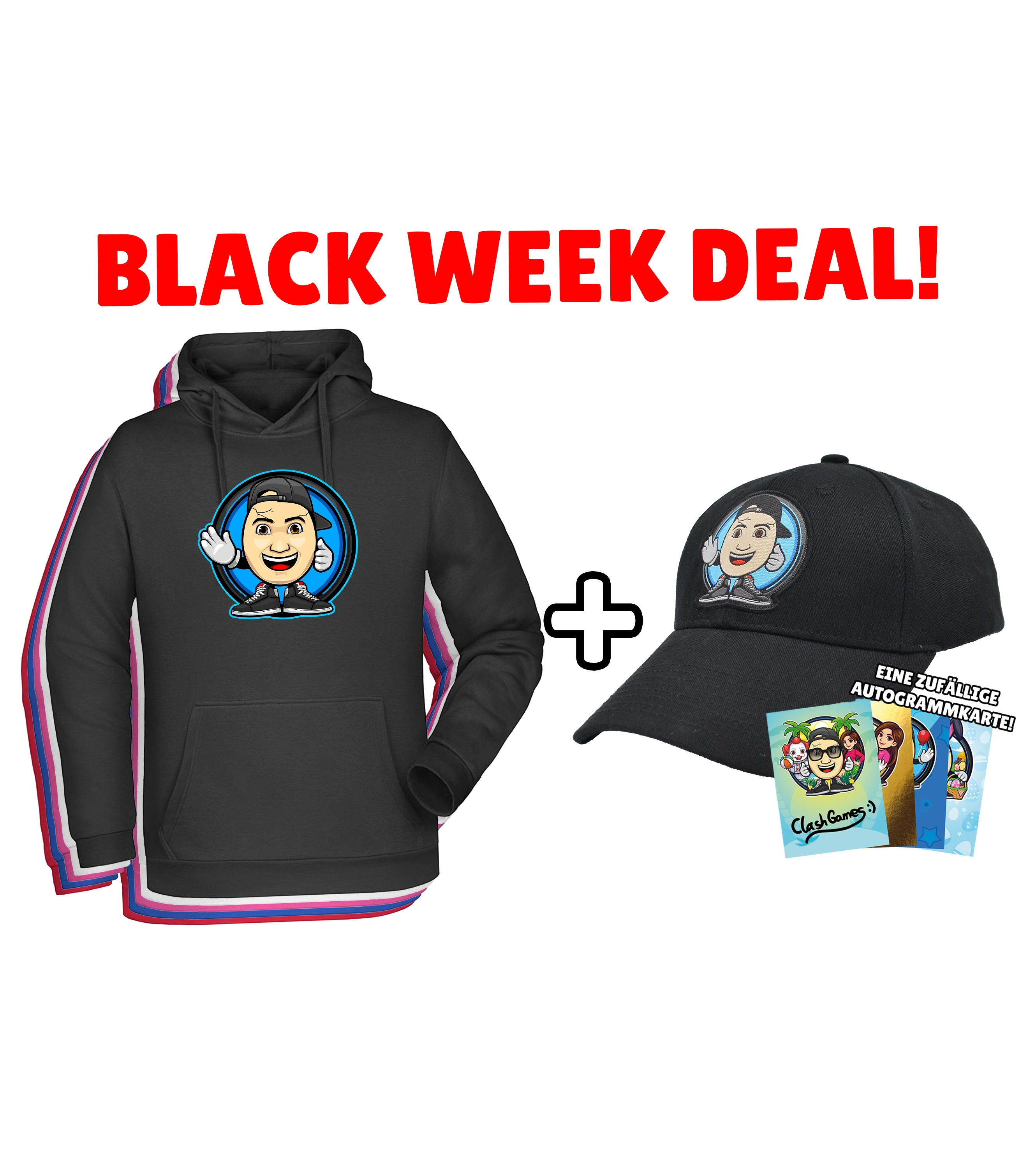 ClashGames BLACK WEEK #EIERKOPF Bundle - Hoodie + Cap + zufällige Autogrammkarte