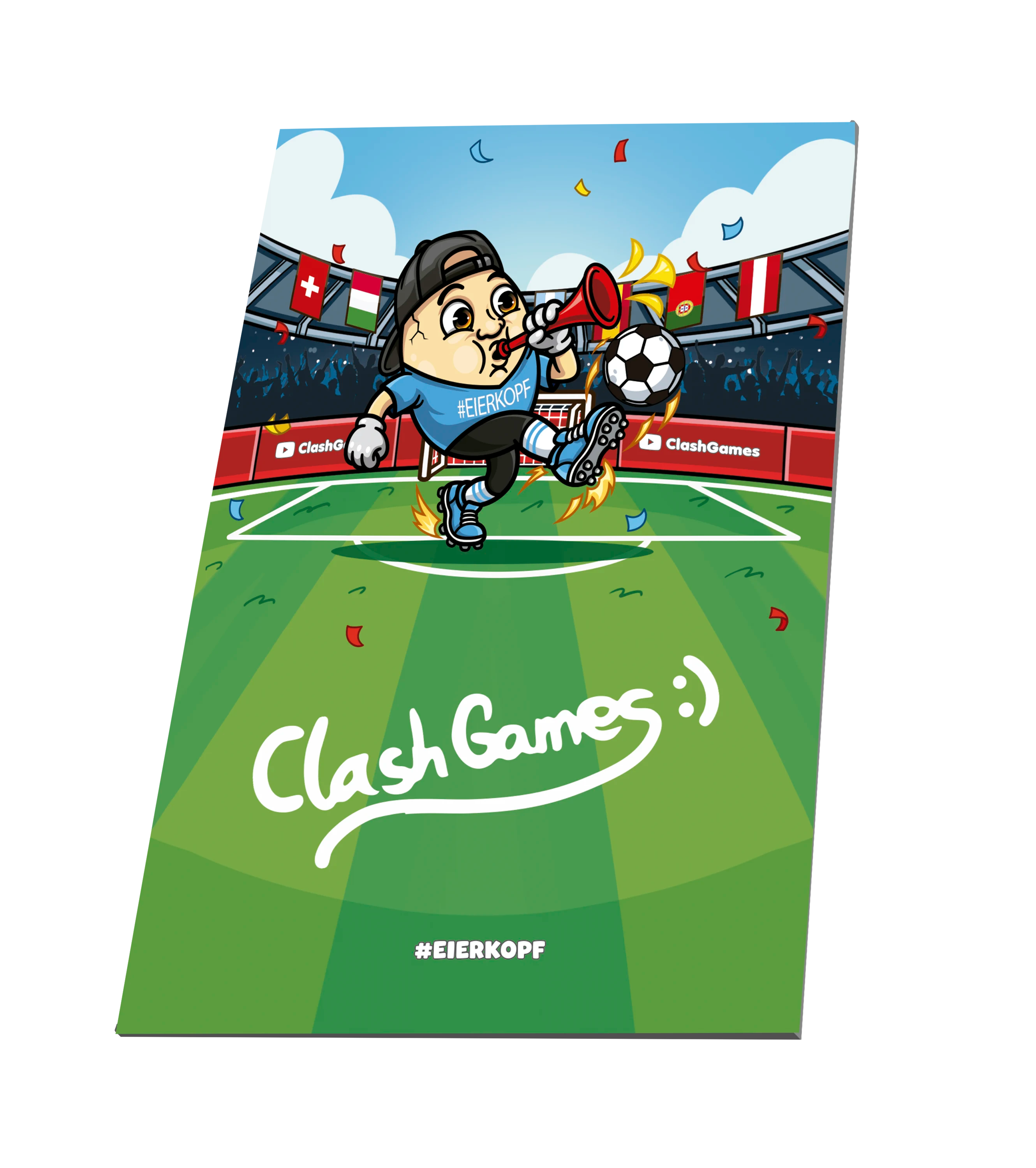 ClashGames #EIERKOPF Fußball Bundle 2026 T-Shirt + Fußball (soft) + Trillerpfeife + Autogrammkarte