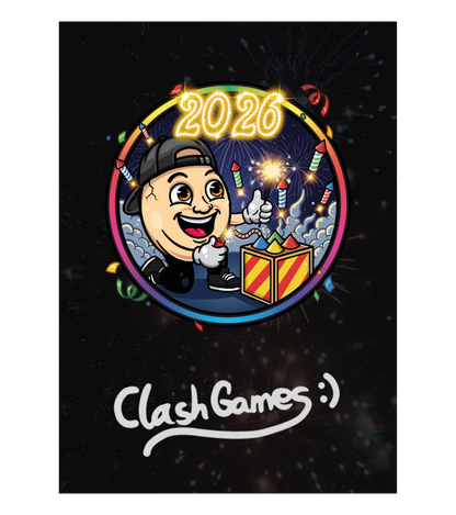 ClashGames #EIERKOPF Silvester Bundle - T-Shirt + Jahreskalender + 3 Zufällige Beilagen + Autogrammkarte