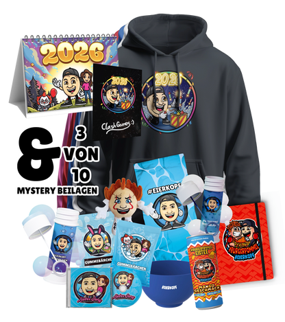ClashGames #EIERKOPF Silvester Bundle - Hoodie + Jahreskalender + 3 Zufällige Beilagen + Autogrammkarte